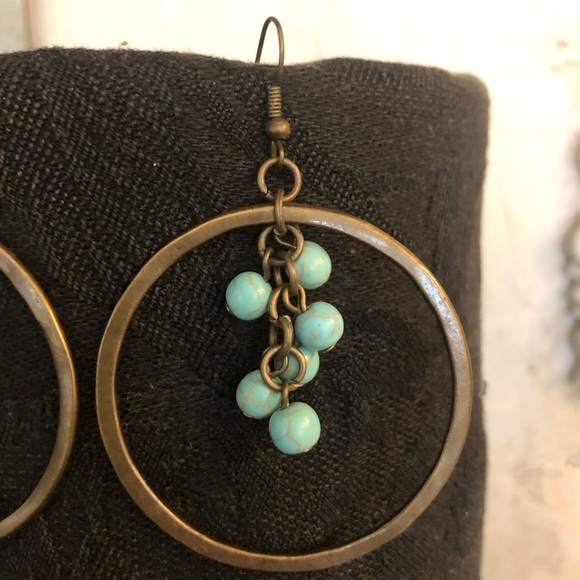 Gold And Turquoise Hoop Earrings - Picture 2 of 3